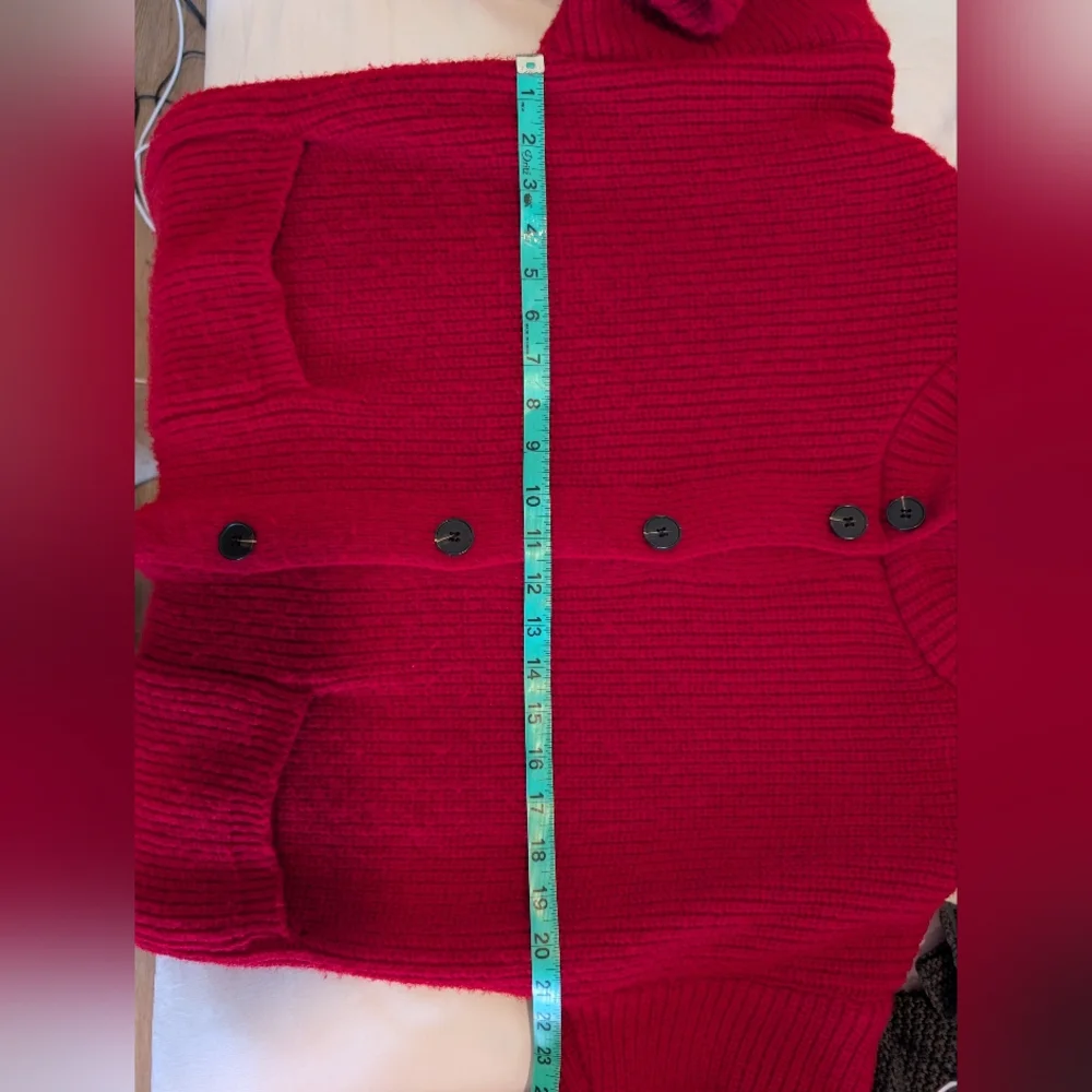 Red Button-Front Long Ribbed Knit Sweater - Picture 3 of 3